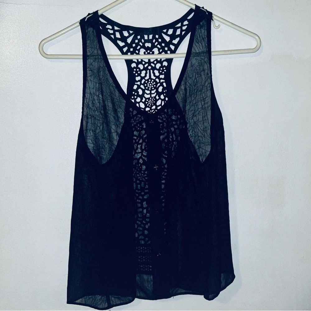 Women’s Black Tank Top/Blouse - Gold Crosses - Small